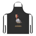 A white apron with a seagull print design