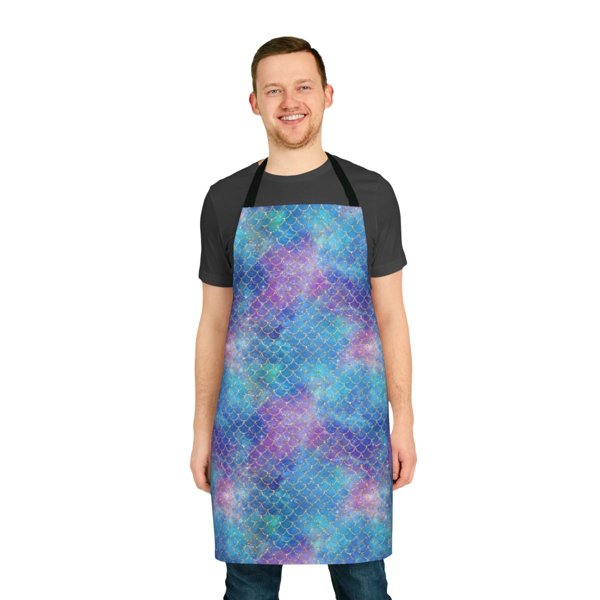 Mermaid scale pattern printed on a seamless apron