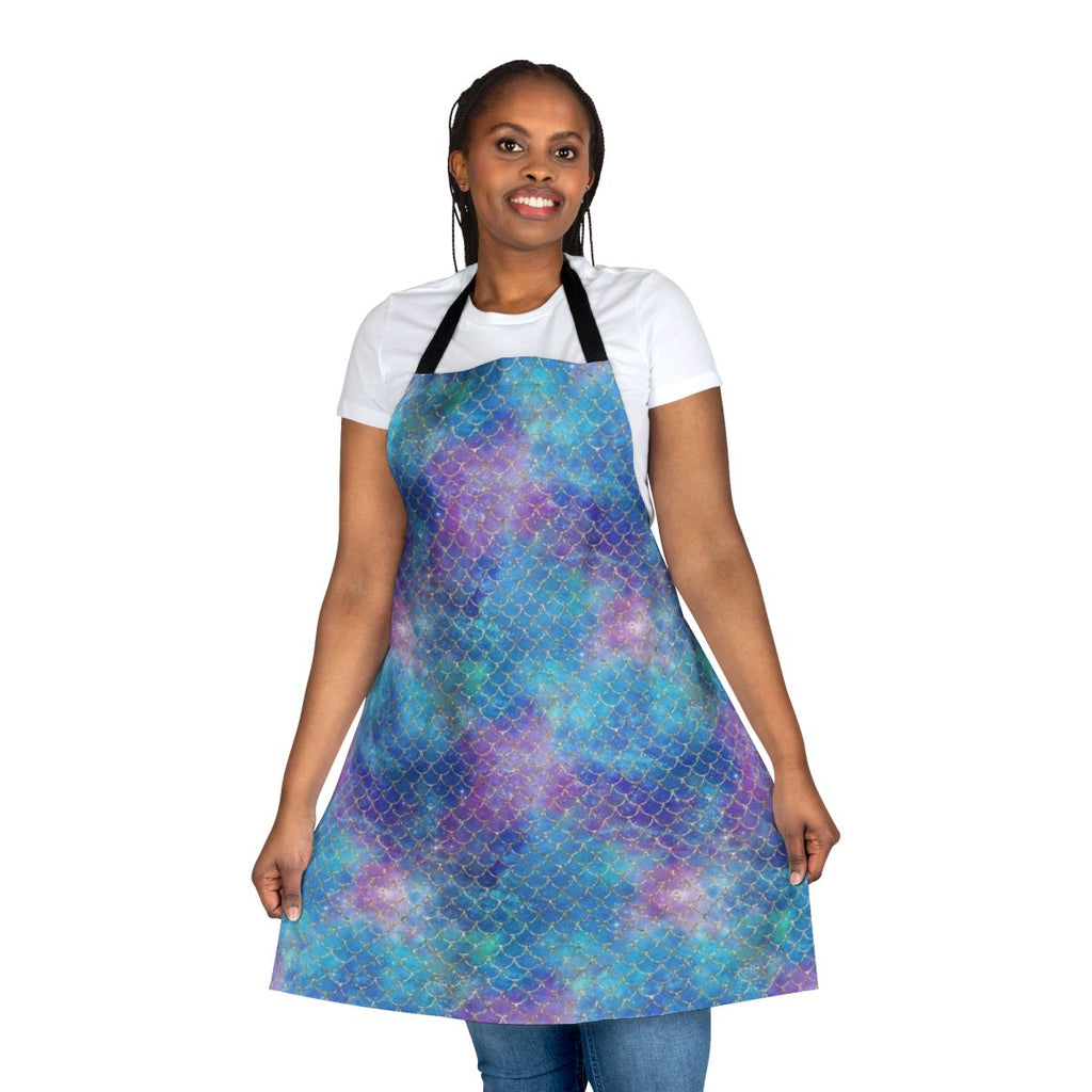 Mermaid scale pattern printed on a seamless apron