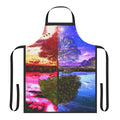 A full-length apron featuring a nature-inspired four seasons tree design.