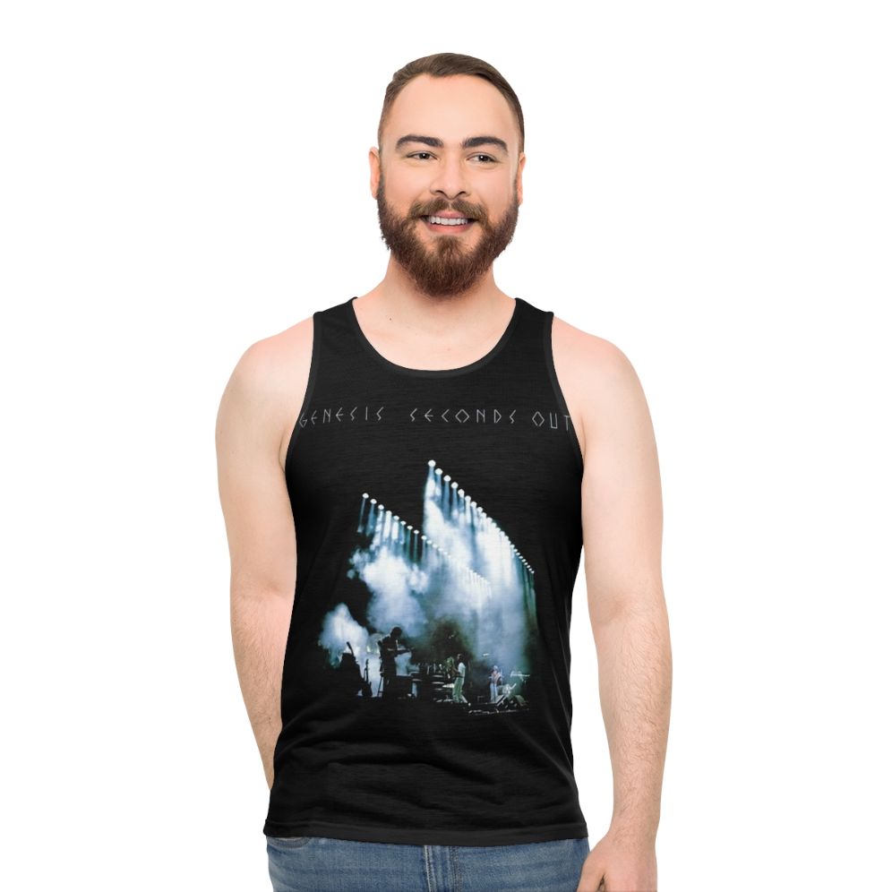 Vintage inspired unisex tank top featuring the "Seconds Out" album cover by the progressive rock band Genesis