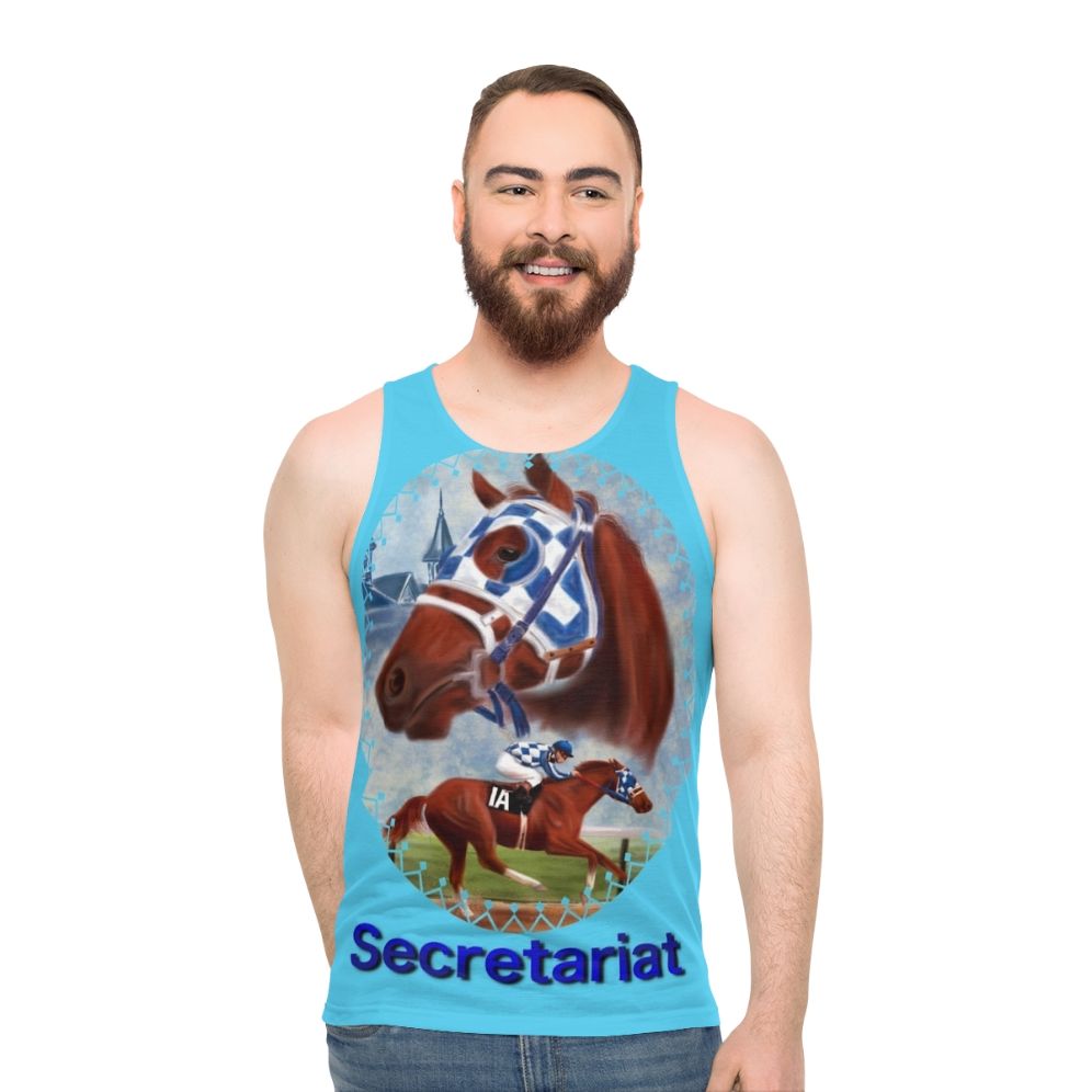 Secretariat racehorse portrait on a unisex tank top