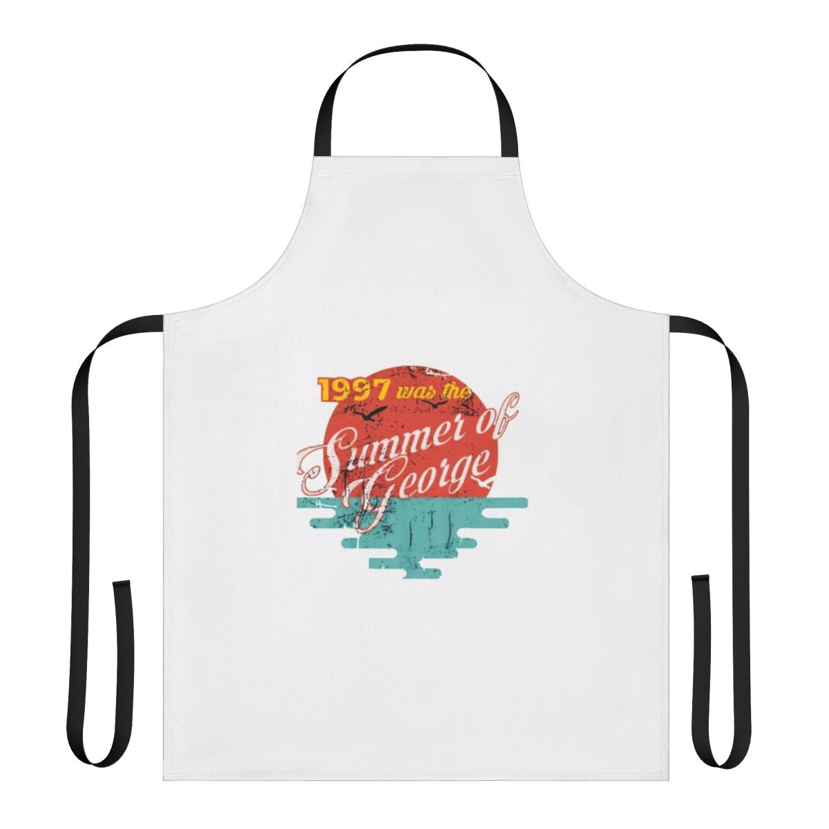 Seinfeld-inspired apron featuring George Costanza, a classic character from the 90s sitcom.