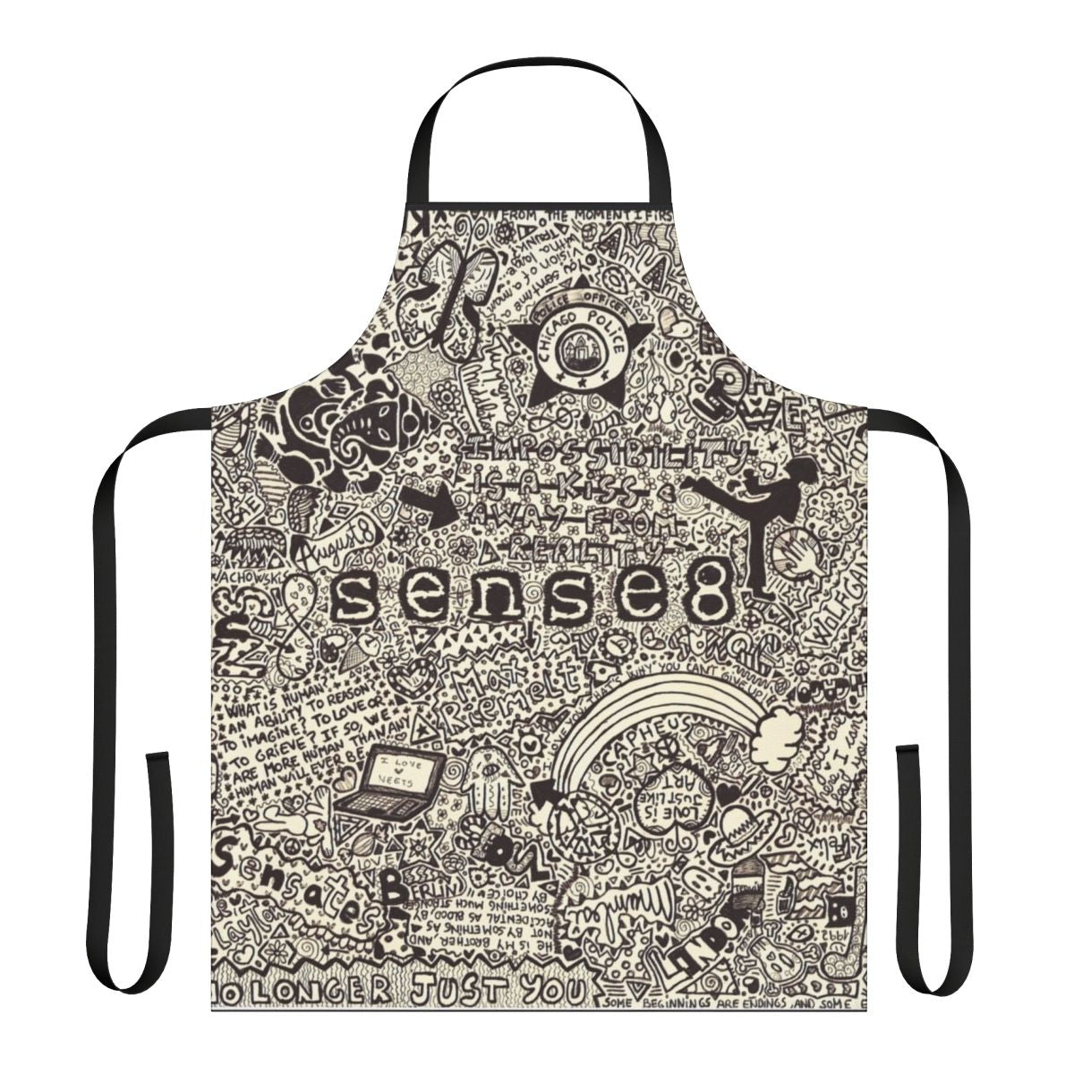 Sense8-themed apron featuring the show's iconic imagery and characters
