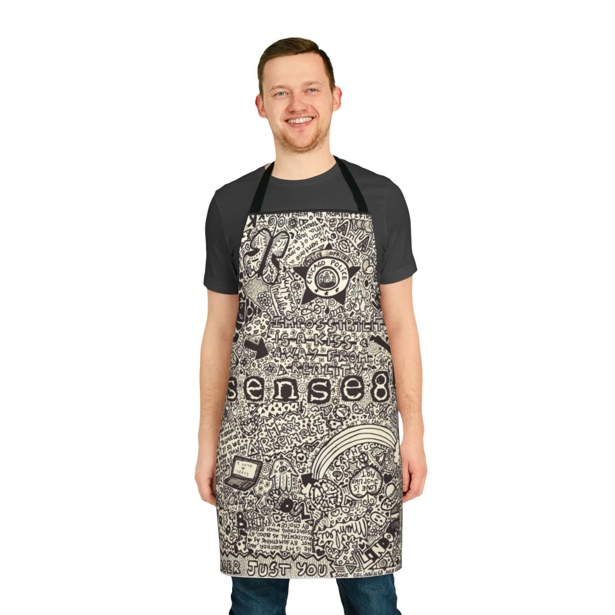 Sense8-themed apron featuring the show's iconic imagery and characters
