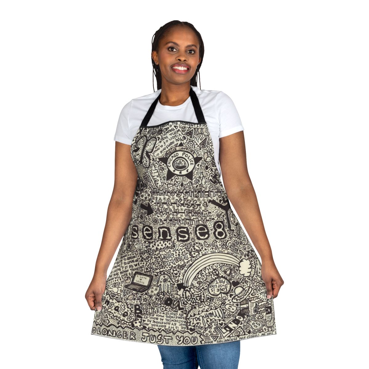 Sense8-themed apron featuring the show's iconic imagery and characters