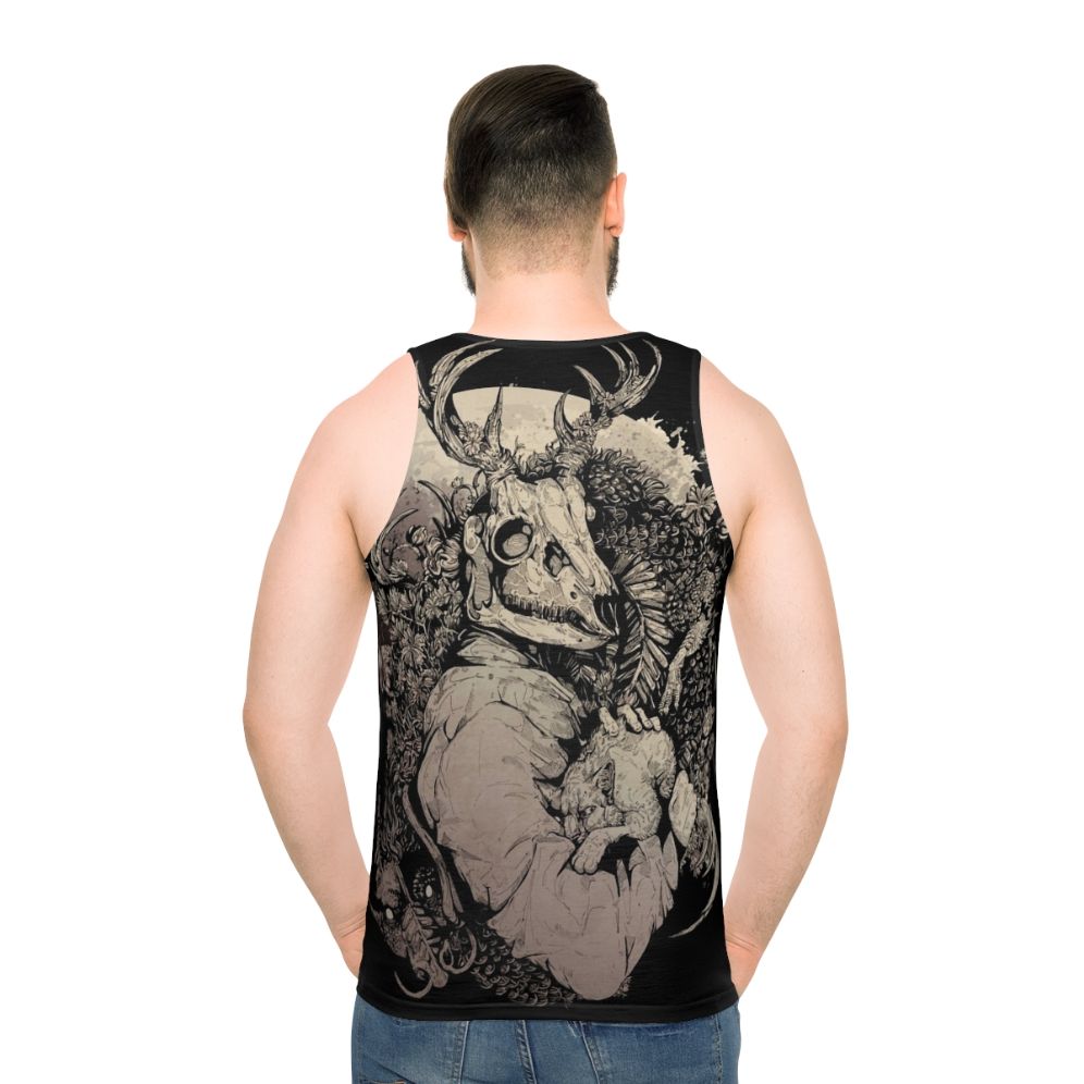 Sepia fantasy dragon and cat unisex tank top