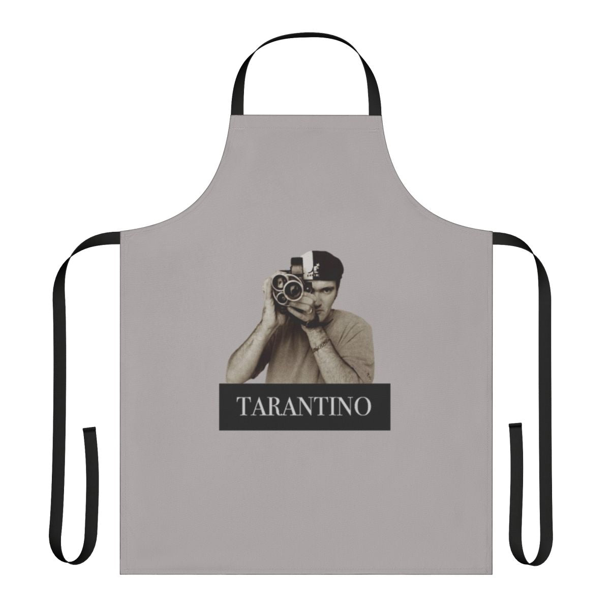Sepia gray apron with Quentin Tarantino movie-themed design