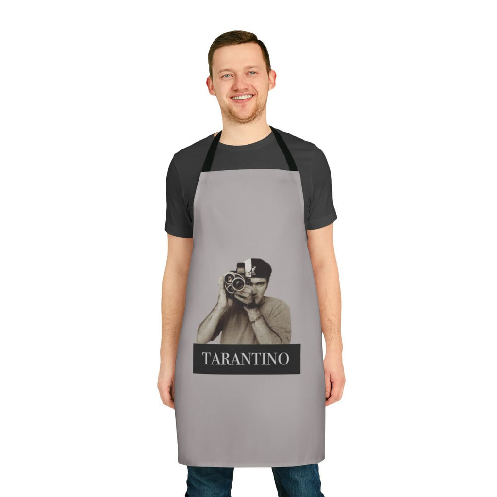 Sepia gray apron with Quentin Tarantino movie-themed design