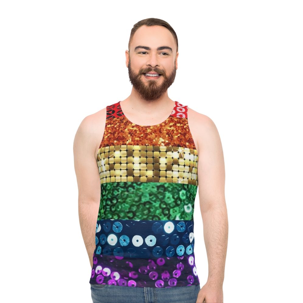 Unisex sequin pride flag graphic tank top