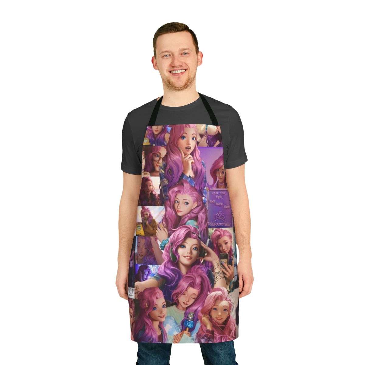 Seraphine themed apron featuring the League of Legends KDA All Out design
