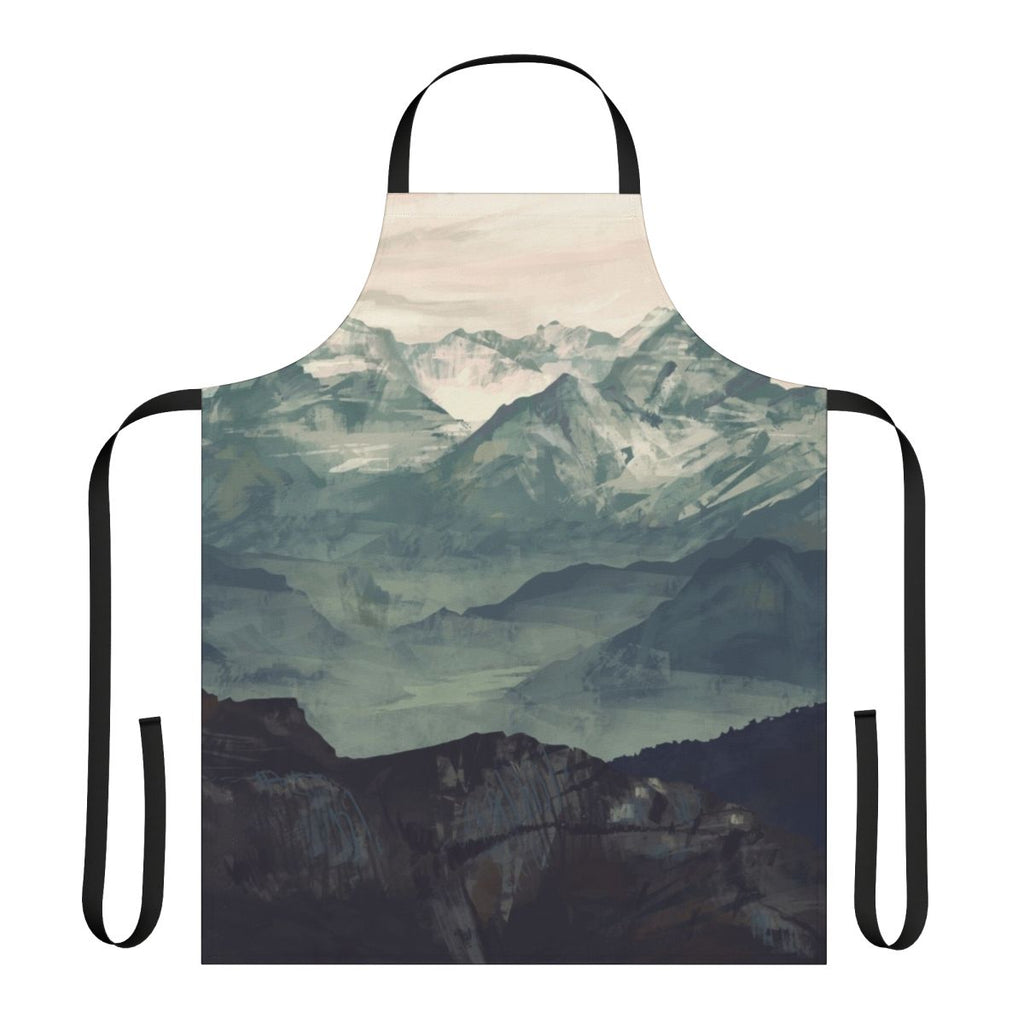 A mountain fog apron featuring a tranquil, natural landscape design
