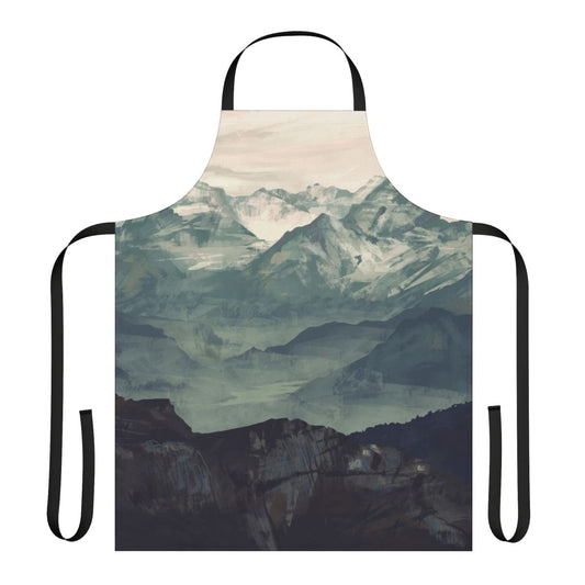 A mountain fog apron featuring a tranquil, natural landscape design