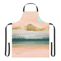 Vibrant watercolor painting of a spring forest lake scene with reflection, mountains, and colorful nature elements.