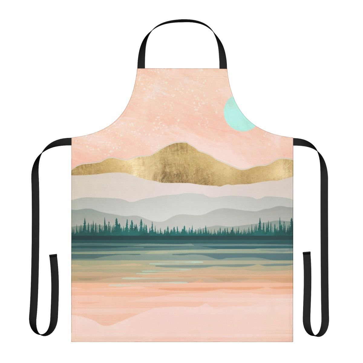 Vibrant watercolor painting of a spring forest lake scene with reflection, mountains, and colorful nature elements.