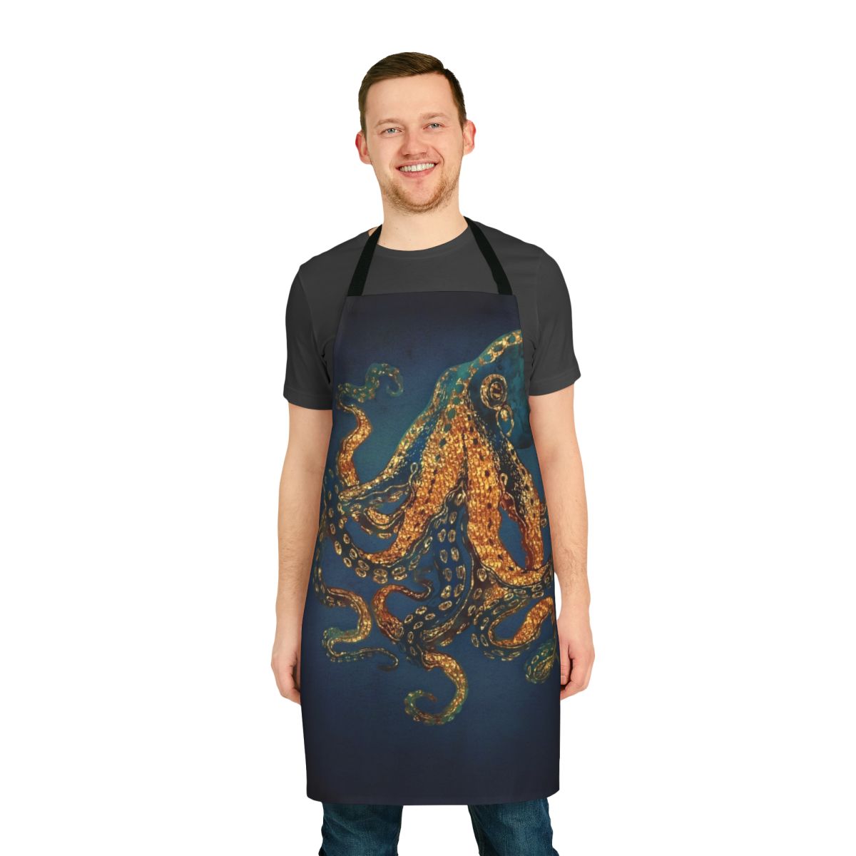 Apron featuring a vibrant, abstract underwater scene with a dreamy octopus design.