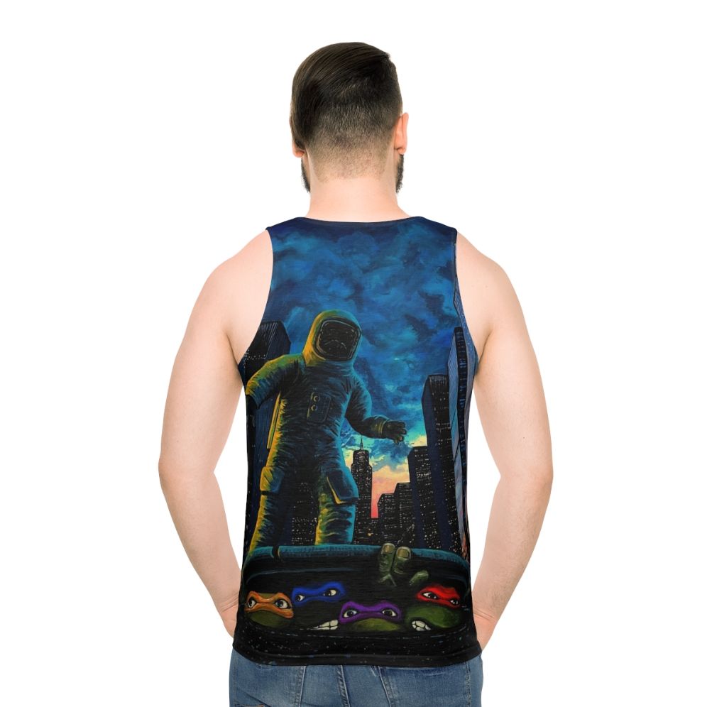 Sewer Surfers Unisex Tank Top featuring ninja turtles, space exploration, and urban landscape design