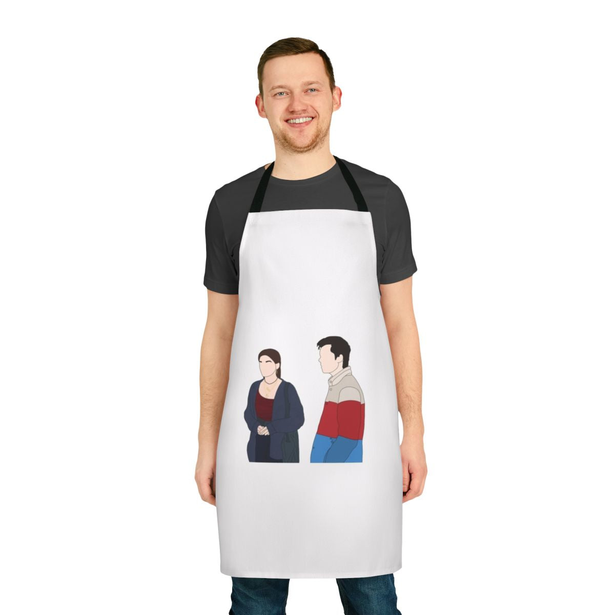 Sex Education inspired apron featuring the characters Otis and Maeve