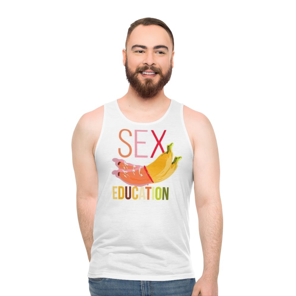 Unisex Sex Education Netflix tank top with banana logo and love theme