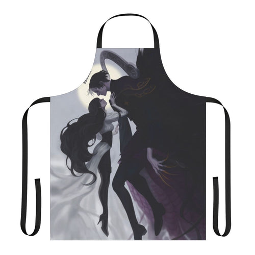 "A stylish and high-quality apron featuring a 'Death and the Maiden' inspired design, perfect for fans of Final Fantasy XIV's Shadowbringers expansion."