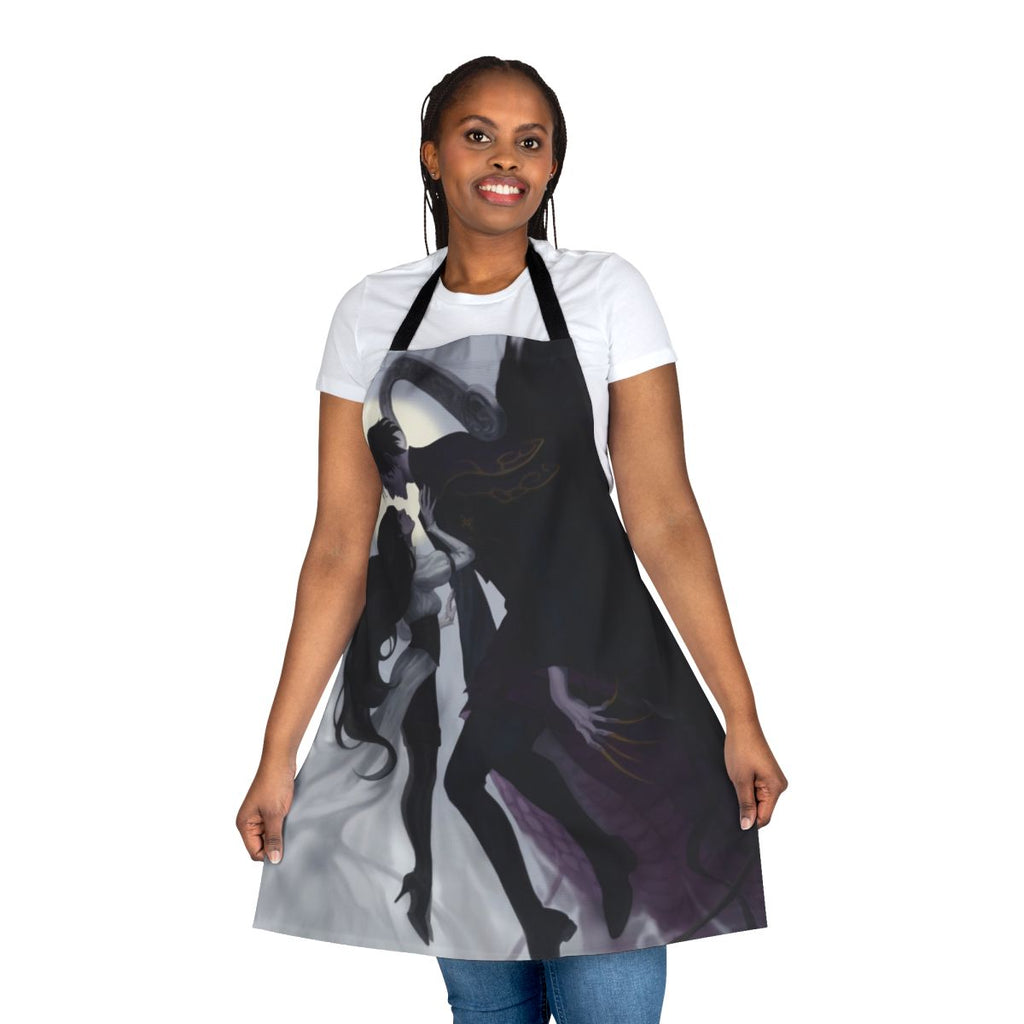 "A stylish and high-quality apron featuring a 'Death and the Maiden' inspired design, perfect for fans of Final Fantasy XIV's Shadowbringers expansion."