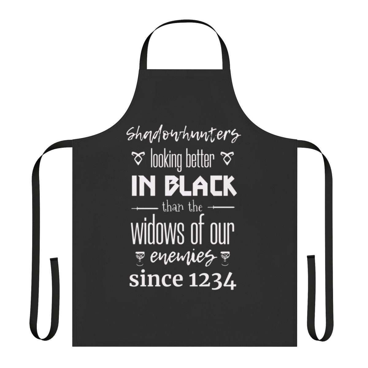 Black apron with Shadowhunters-inspired design for fantasy book lovers