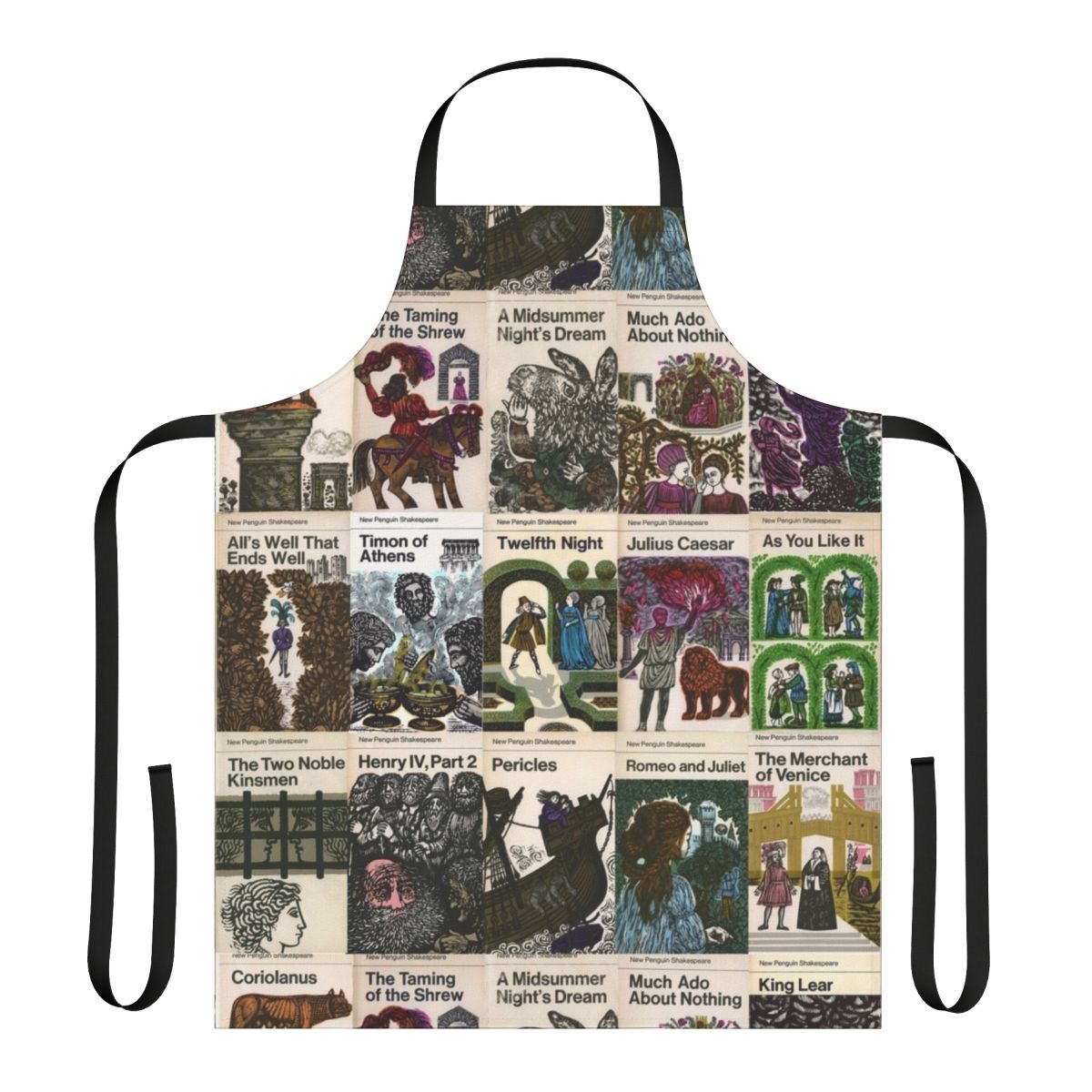 Apron featuring vintage book covers of Shakespeare's plays