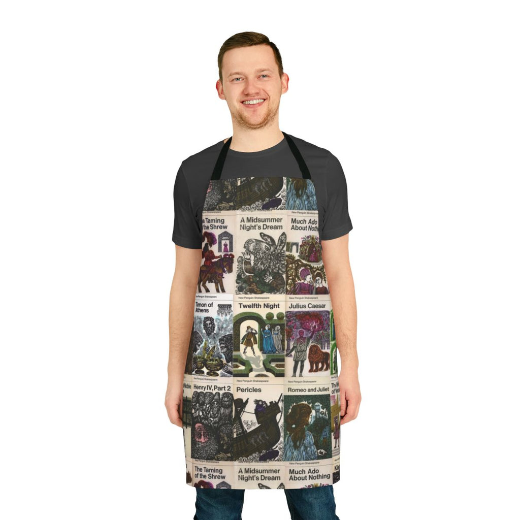 Apron featuring vintage book covers of Shakespeare's plays