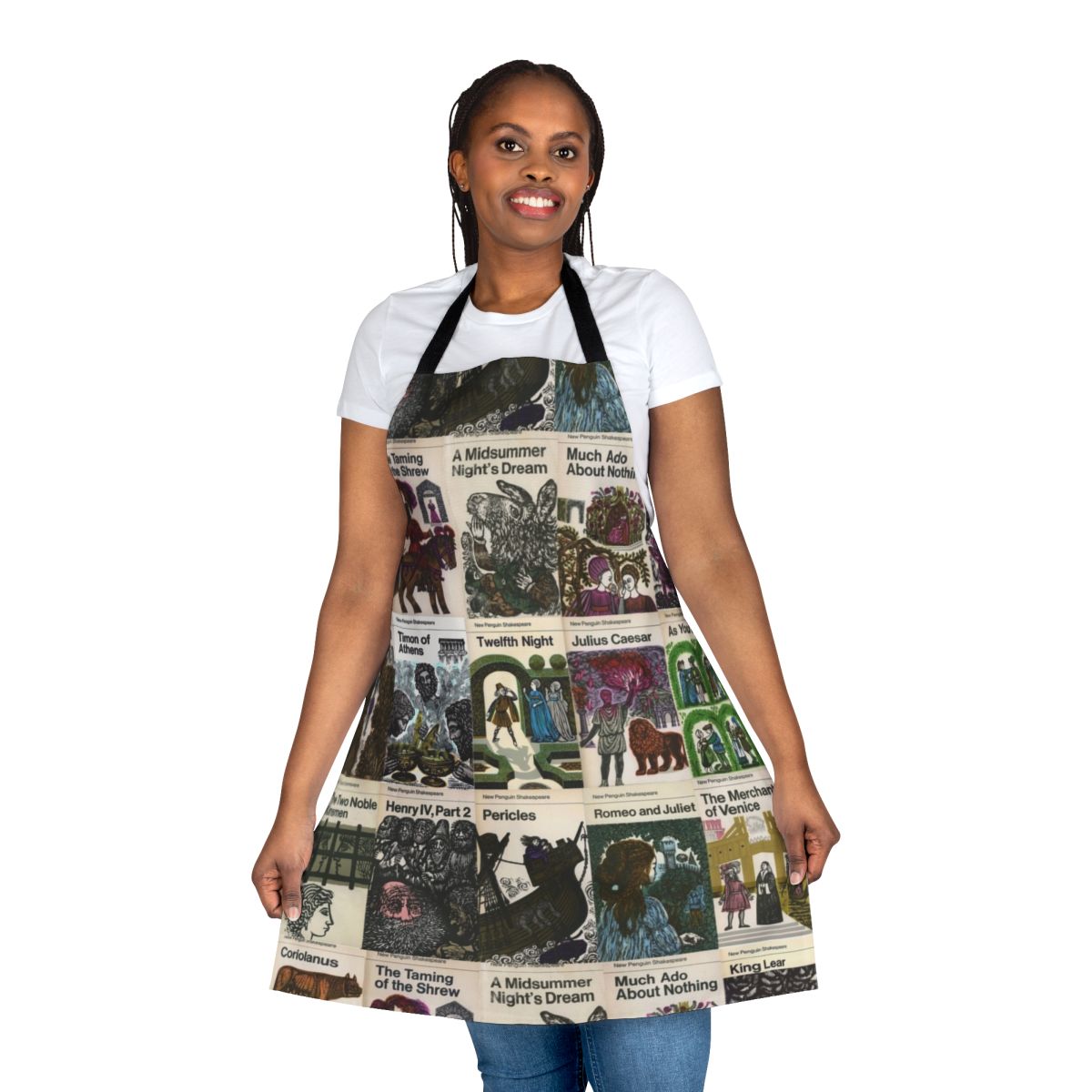 Apron featuring vintage book covers of Shakespeare's plays