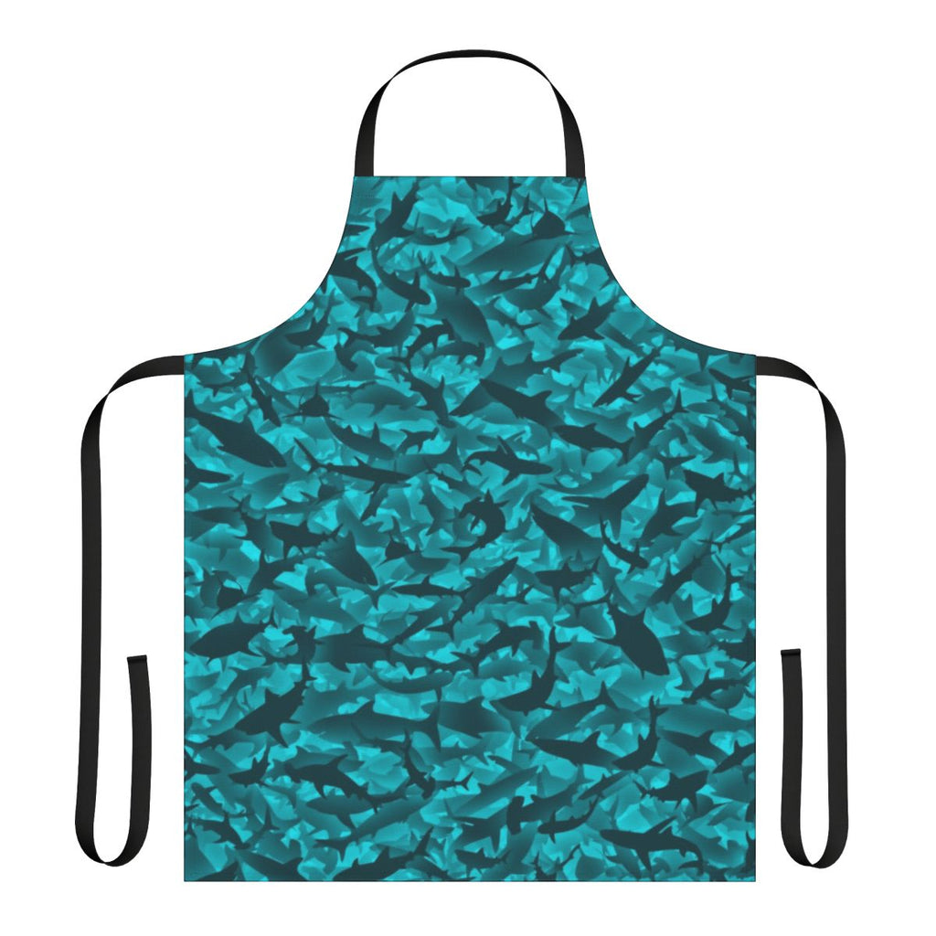 Apron featuring a realistic shark print design, perfect for the ocean or marine life enthusiast.