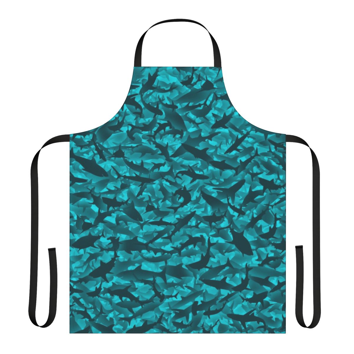 Apron featuring a realistic shark print design, perfect for the ocean or marine life enthusiast.