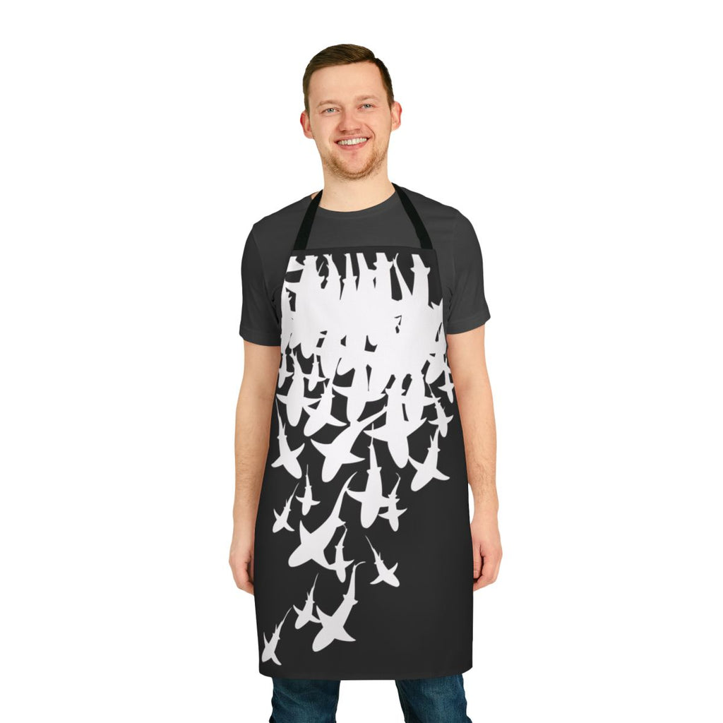 Sharks-themed apron with a vibrant underwater ocean and sea life pattern