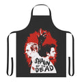 A black apron featuring the iconic Shaun of the Dead movie poster design, perfect for fans of the Edgar Wright and Simon Pegg horror comedy film.
