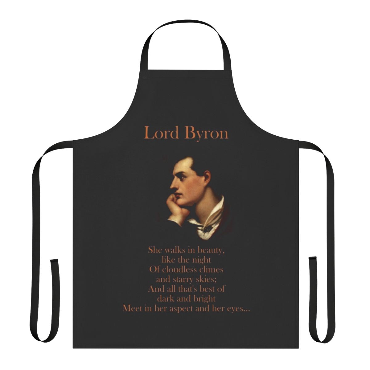 "Lord Byron inspired 'She Walks in Beauty' design on a high-quality apron"