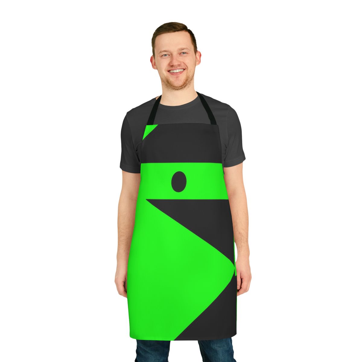 A green and black apron with the Shego logo, perfect for a Kim Possible-themed Halloween costume.