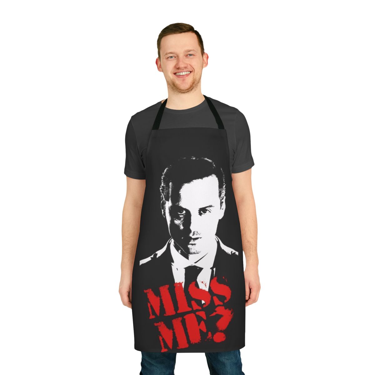 Sherlock-inspired apron featuring the character of Moriarty from the popular TV series