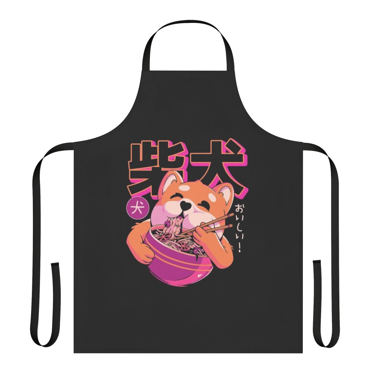 Shiba-inspired noodle print apron featuring a playful Japanese dog design