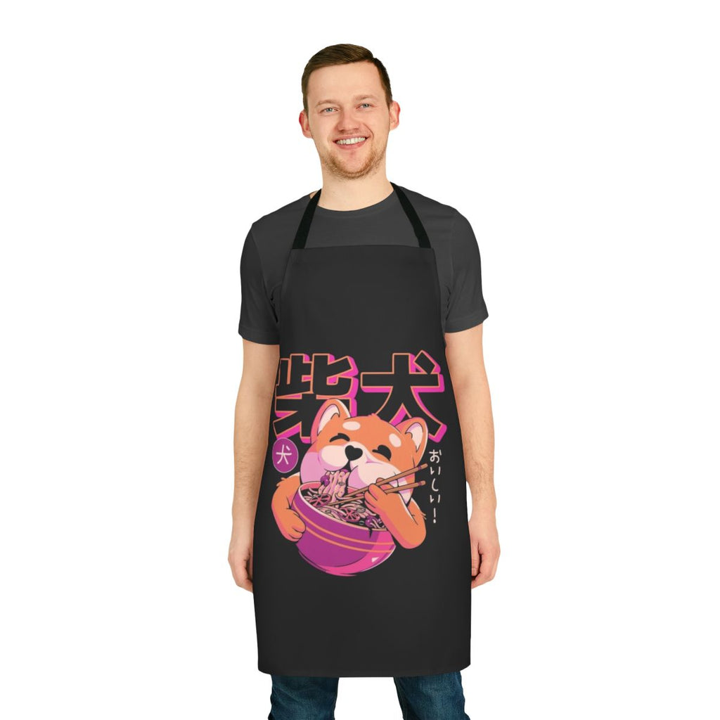Shiba-inspired noodle print apron featuring a playful Japanese dog design