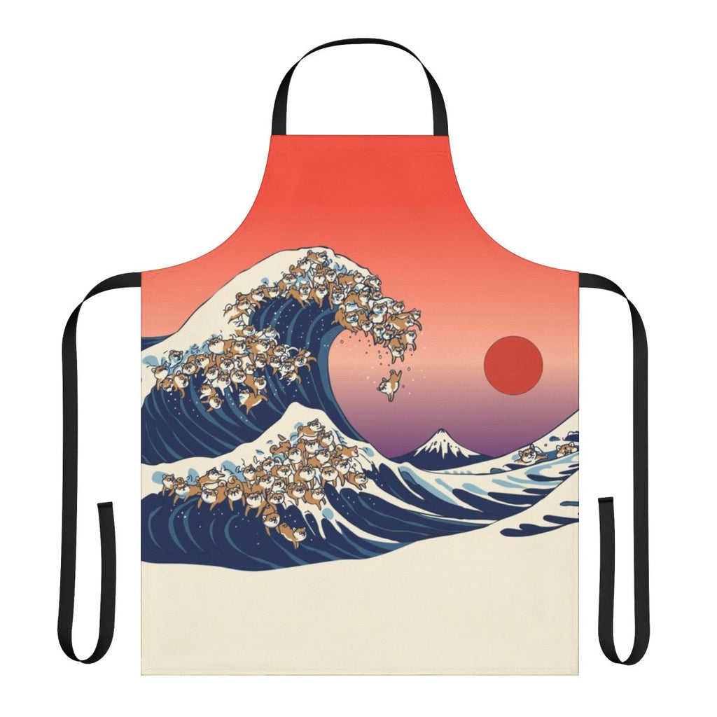 Shiba Inu dog in a vintage Japanese wave art design on a kitchen apron