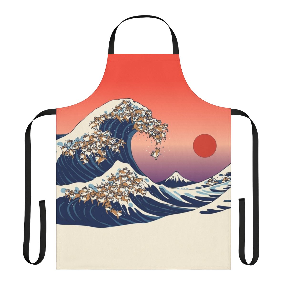 Shiba Inu dog in a vintage Japanese wave art design on a kitchen apron