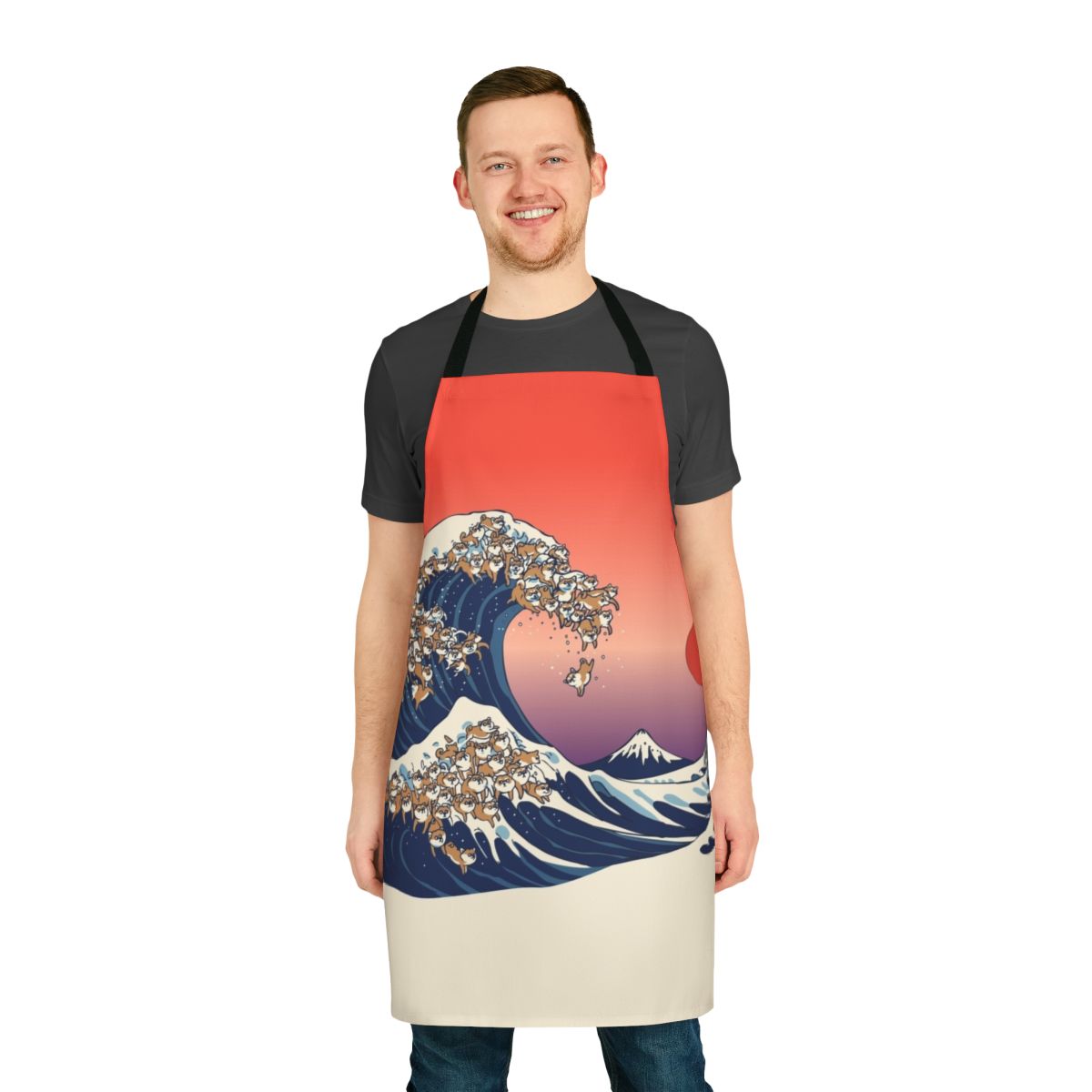 Shiba Inu dog in a vintage Japanese wave art design on a kitchen apron