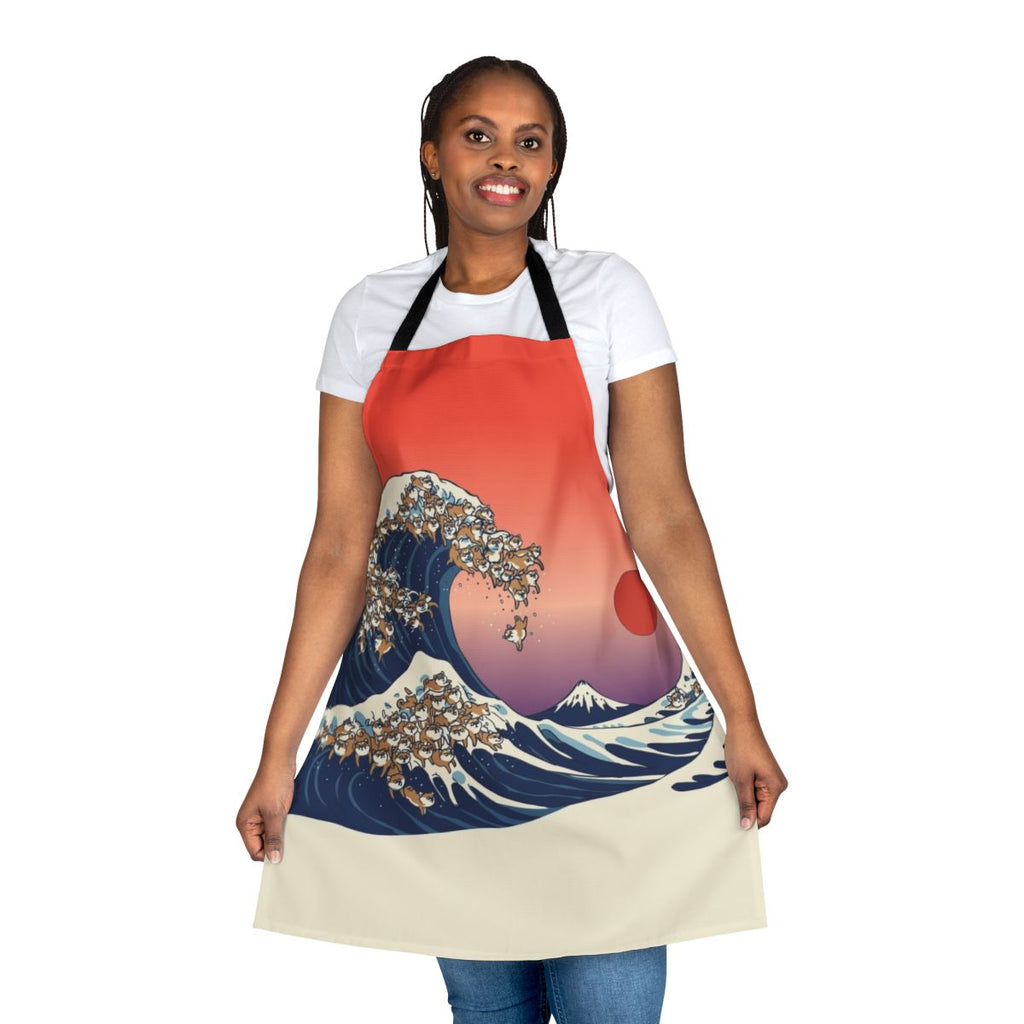 Shiba Inu dog in a vintage Japanese wave art design on a kitchen apron