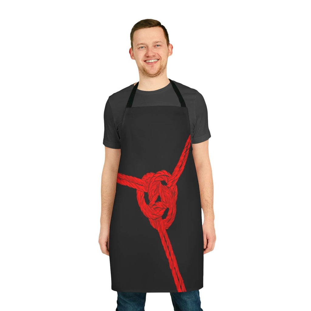 Shibari-inspired red apron with rope detailing