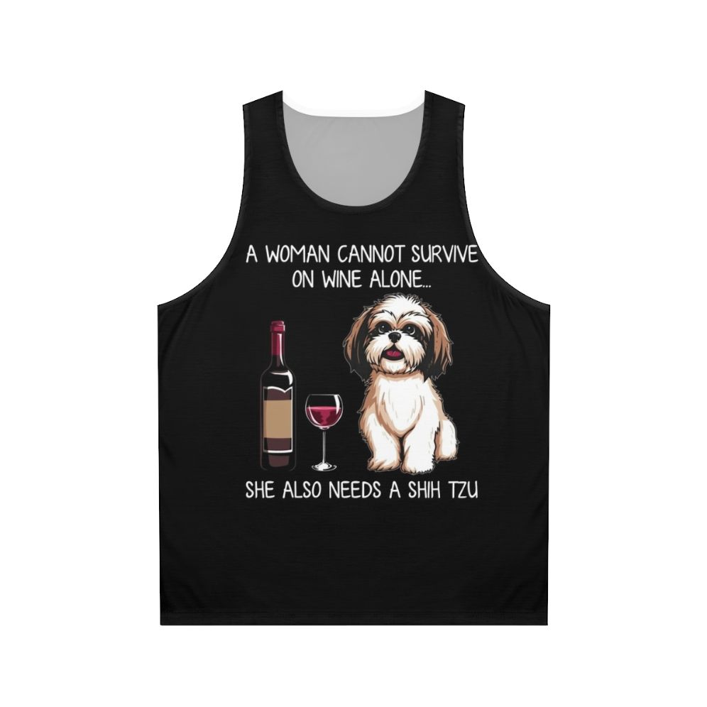 Shih Tzu and Wine Funny Dog Unisex Tank Top