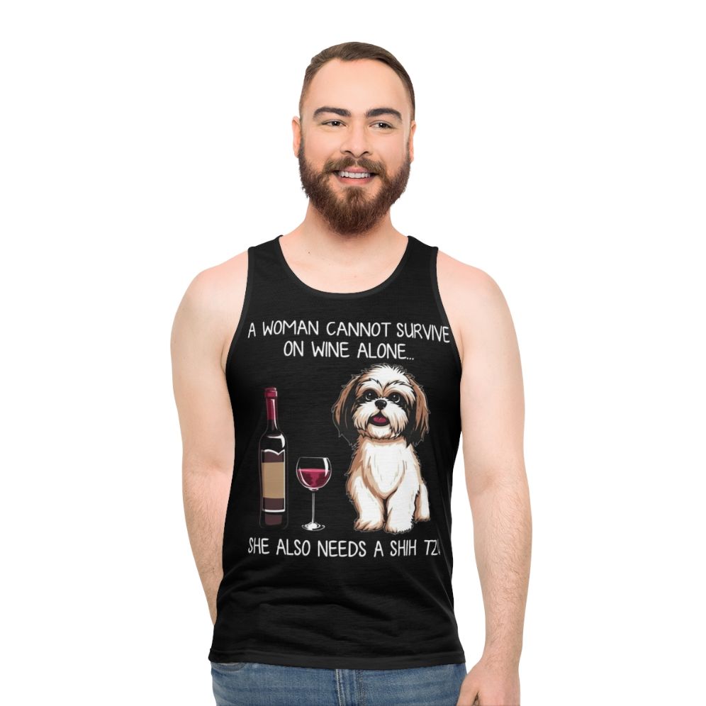 Shih Tzu and Wine Funny Dog Unisex Tank Top