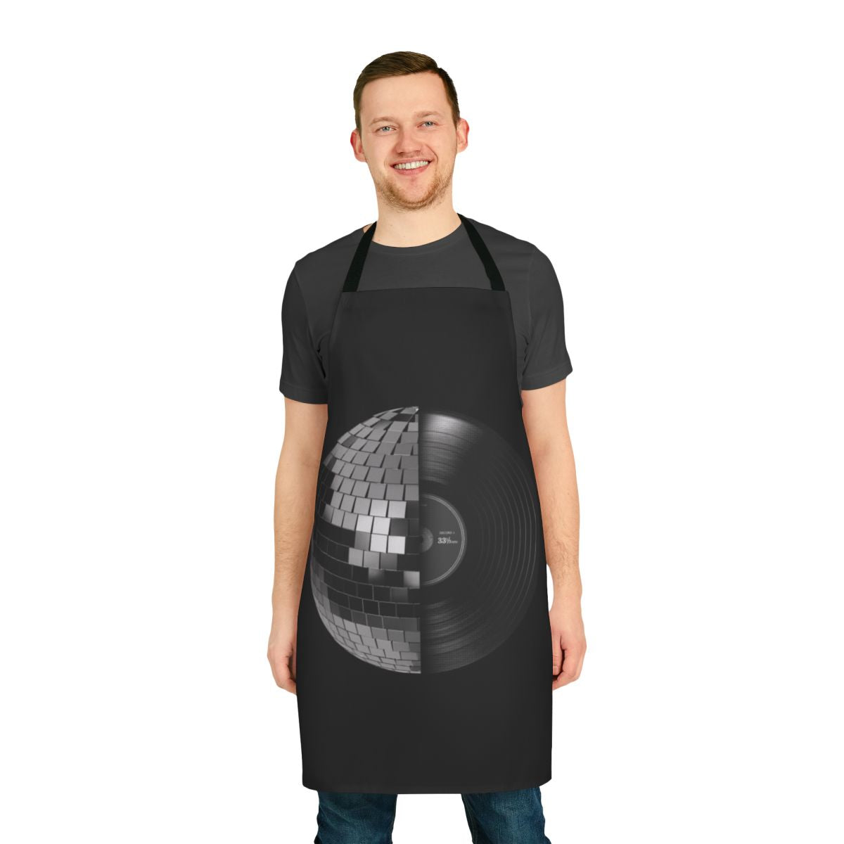 Disco ball inspired apron with shimmering mirror spheres