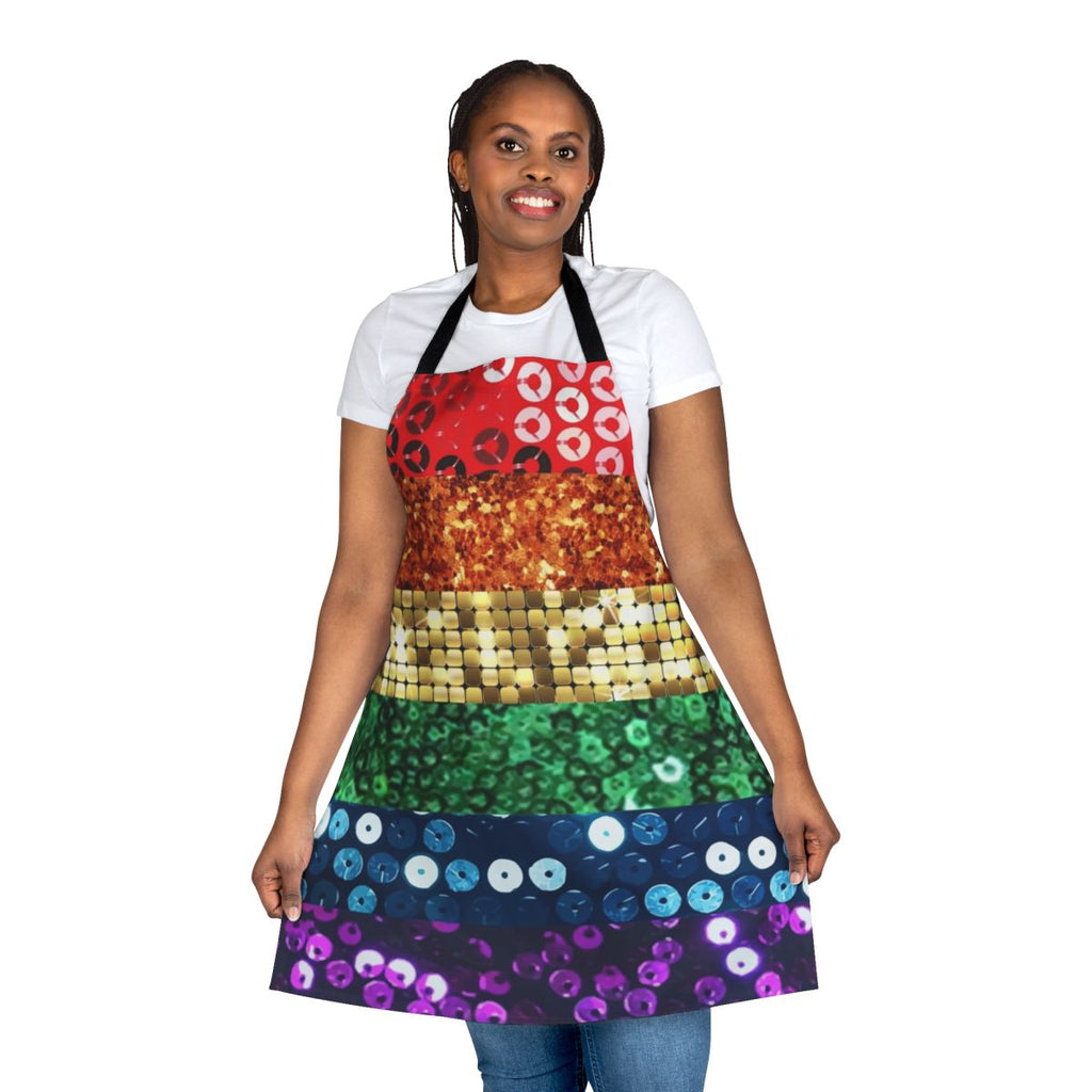Shimmering rainbow pride flag design printed on a high-quality apron