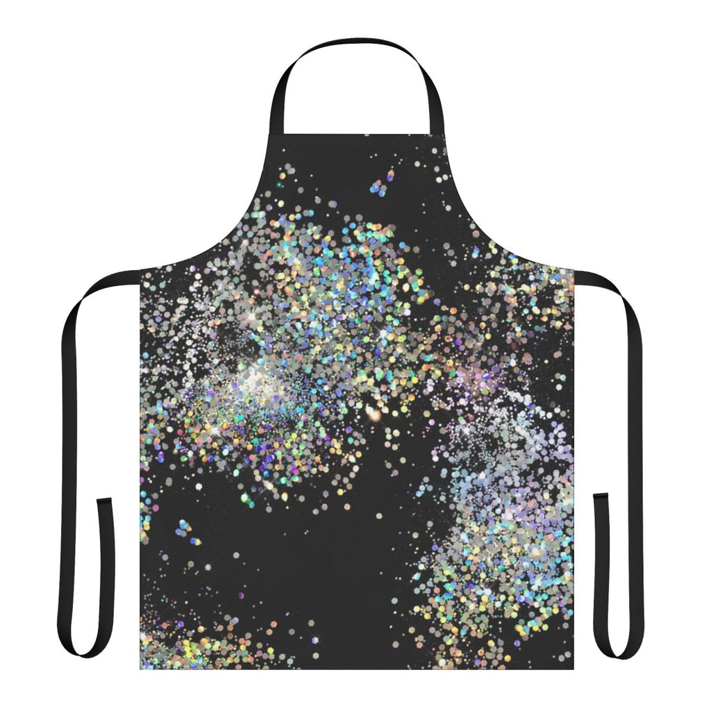 Black and multicolor sequin faux apron with a shimmering, glittery design