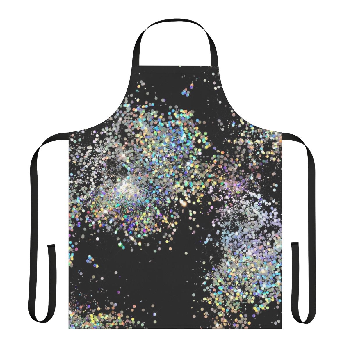 Black and multicolor sequin faux apron with a shimmering, glittery design