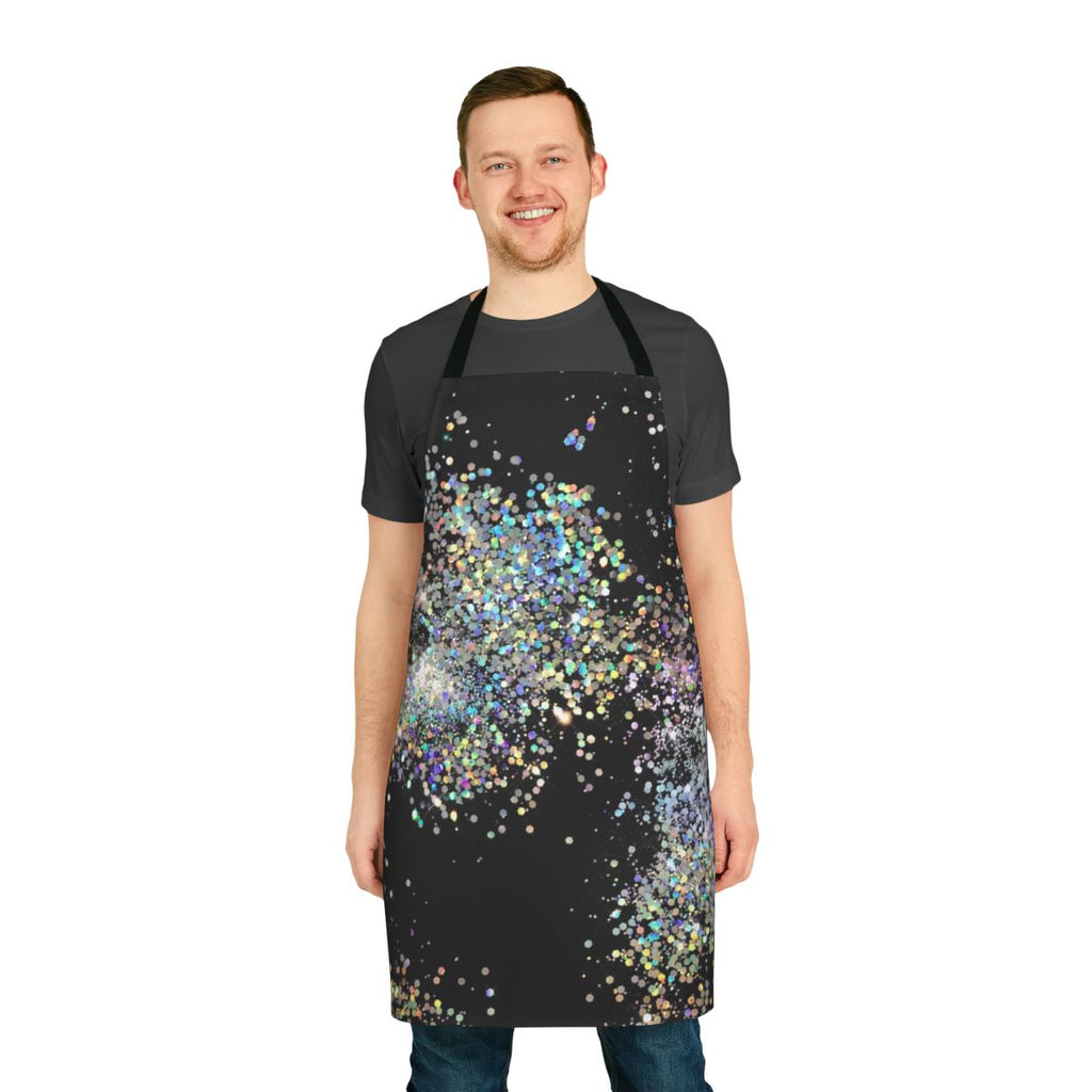 Black and multicolor sequin faux apron with a shimmering, glittery design